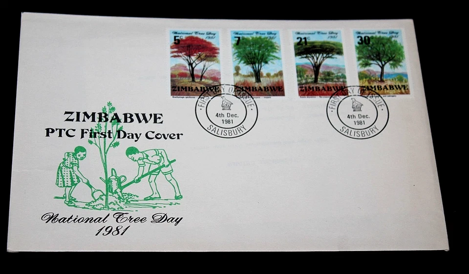 ZIMBABWE 1981 NATIONAL TREE DAY SET OF 4 ISSUES ON  FIRST DAY COVER,, - Image 1 of 1