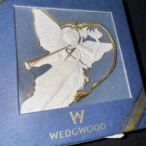 Wedgwood White Jasper Angel Trumpet Porcelain Vintage Ornament with Gold Accent - Picture 1 of 7