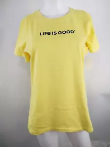 Life is Good Women S/S Crusher Tee LIG Workmark Horizontal Yellow Medium 68739 - Picture 1 of 10