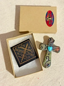 NEW Sacred Cross Raku Clay Signed Jeremy Diller Hand Formed Green Copper Art - Picture 1 of 5