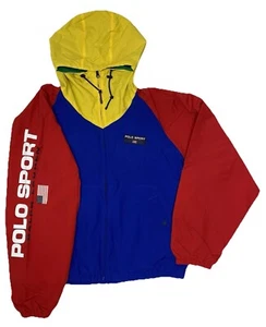Polo Sport Ralph Lauren Colorblock Full Zip Hooded Jacket Blue Red Yellow Mens L - Picture 1 of 14