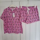 NEXT Scion Toucan rosa geknöpft Damen-Pyjama-Shorts Set Größe 12 neu mit Etikett