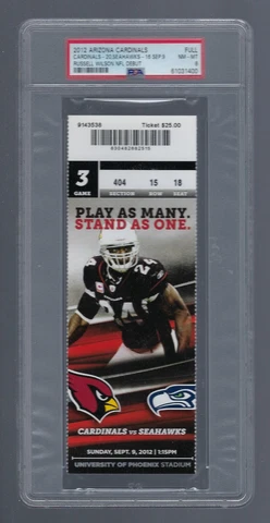 RUSSELL WILSON DEBUT PSA NMT/MT 8 - SEAHAWKS @ CARDINALS 2012 NFL TICKET BRONCOS Cover
