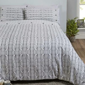 Duvet Bedding Set Cosy Warm Brushed Cotton Arran Grey Choice of Sizes - Picture 1 of 5