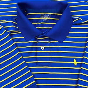 Ralph Lauren Polo Shirt Boys XL Blue Yellow Striped Performance Golf Wicking - Picture 1 of 11