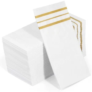 100 Pcs White and Gold napkins Dinner Paper Napkins Disposable Hand Towels fo... - Picture 1 of 7