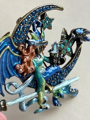 Kirk’s Folly Witch Moon Brooch Pendant Enamel Rhinestone Halloween Magic Signed - Image 1 of 4