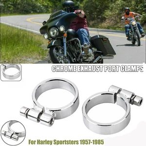 Chrome Aircraft-Style Exhaust Clamps For Harley Sportster 1000 Anniversary XLH - Picture 1 of 12