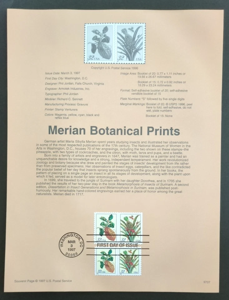 32c Merian Botanicals 1997 SOUVENIR PAGE SCOTT # 3126-3129 SP1231 - Image 1 of 1