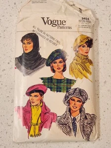 Vogue 9454 UNCUT Misses Hats & Hood Sewing Pattern 1980s Vintage - Picture 1 of 7