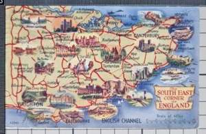 POSTCARD 1955 SOUTH EAST CORNER OF ENGLAND MAP - Picture 1 of 2