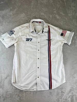Izod IndyCar Series Shirt Button Up Mens Medium Short Sleeve White USA Racing Foto 1 de 4