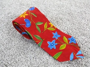 Vintage Structure Tie Mens Floral Print Red Blue Silk Made in USA 90s EUC - Picture 1 of 6