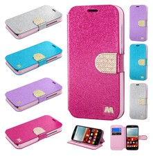 For Alcatel OneTouch Pop Icon Premium Diamante Glitter Leather Wallet Flip Case