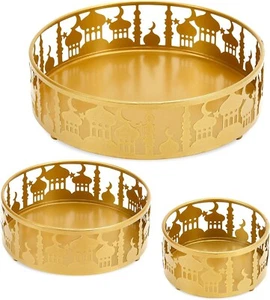 3pcs Ramadan Trays, Golden Eid Mubarak Plates Metal Ramadan Serving Trays Set - Picture 1 of 5