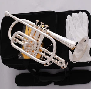 Professional Silver Plated Double Trigger Cornet Horn B-Flat Monel Valve W/Case - Picture 1 of 5