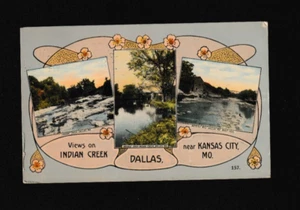 Indian Creek Bridge Dallas Kansas City MO 3 Views Postcard 1912 Divided Back - Picture 1 of 2