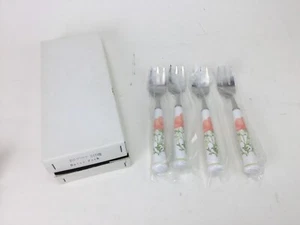 NEW Noritake BRIGHT SIDE Stainless Peach Flower Flatware 4 Salad Dessert Forks - Picture 1 of 4
