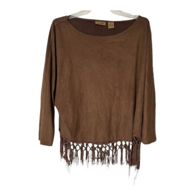 Túnica vintage Wrangler imitación gamuza flecos marrón tostado talla grande occidental Foto 1 de 4