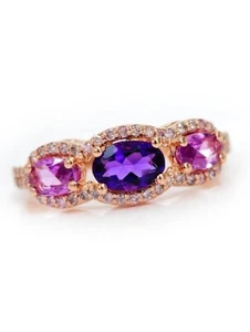 0.40 ct Purple Amethyst & 0.60 ct Sapphire & 0.36 ct Fancy Pink Diamond Ring - Picture 1 of 6