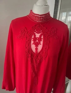 Boohoo Lace Embroidered Top Blouse Red Size 12 - Picture 1 of 8
