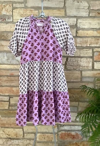 Zara A Line Puff Sleeve Soft 100% Cotton Country Prairie Floral Boho Dress 13-14 - Picture 1 of 13