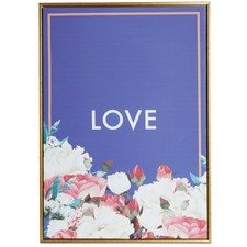 Beautify Canvas Wall Art Print Quote Love Navy & Floral With Antique Gold Frame