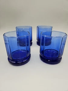 Vintage Lot 4 Cobalt Blue Essex Multisided Anchor Hocking Glasses Tumblers - Picture 1 of 4