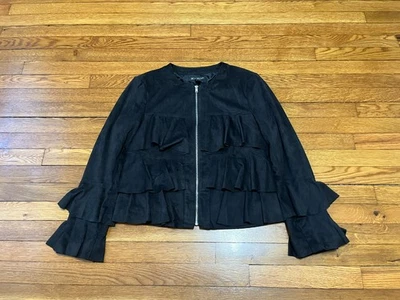 INC International Concepts Jacket Black Faux Suede Women's Medium Zip Layered - Image 1 of 3