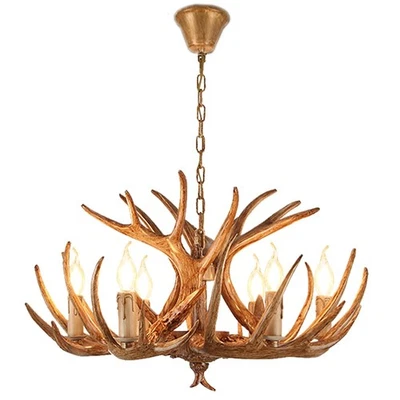 Lámpara de araña de asta de granja iluminación 6 luces, marrón vintage cuerno de ciervo... Foto 1 de 4