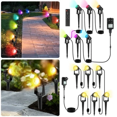 6er Set Gartenstrahler Spotbeleuchtung Warmweiß/RGB IP65 Außen mit Erdspieß 4W - Bild 1 von 4