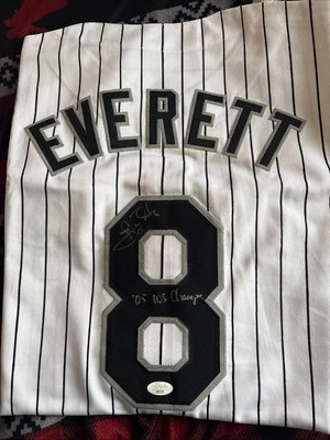 Camiseta con inscripción firmada autografiada por Carl Everett MLB Chicago White Sox certificado de autenticidad JSA Foto 1 de 4
