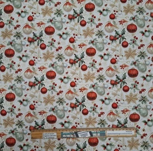 Quilting Patchwork Sewing Fabric Xmas Holly Season Baubles 50x55cm FQ - Bild 1 von 4