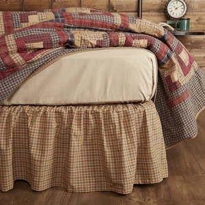Millsboro Rustic Twin Bed Skirt Khaki Burgundy Navy Plaid 39x76x16" VHC Brands - Picture 1 of 5