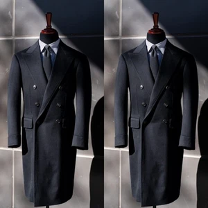 Cappotto lungo uomo misto lana nero abbigliamento business outdoor invernale giacca calda - Foto 1 di 11