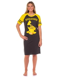 Pokemon Pajama Women's Pikachu Varsity Raglan Sleep Shirt V-Neck Nightgown (M) - Picture 1 of 3