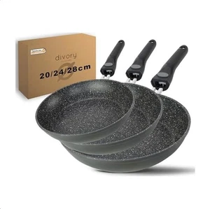 Pfannenset 3-teilig Pfanne 20cm, 24cm, 28cm mit abnehmbaren Griff, Induktion, An - Bild 1 von 5