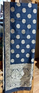 black gold chanderi India BANARSI Art Silk Dupatta Wrap Scarf Stole Chunri shawl - Picture 1 of 12