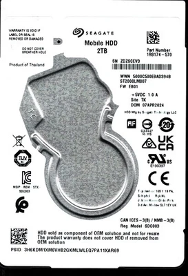 ST2000LM007 P/N: 1R8174-570 F/W: EB01 S/N: ZDZSC 2TB APR 2024 THAILAND SEAGATE - Image 1 of 2