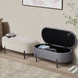 Oikiture Storage Ottoman Bench Oval Footstool Blanket Box Chest Toy Steel Legs - Picture 1 of 30