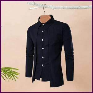 Camisa formal para hombre Camisa cárdigan ajustada con solapa de cuello alto - Imagen 1 de 27