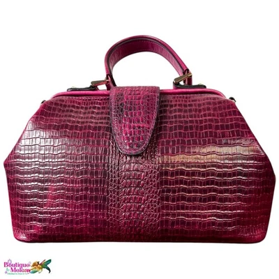 Bolso Doctor Pijushi Cuero Genuino Cocodrilo Repujado Magenta Bolso Estructurado Nuevo Foto 1 de 4