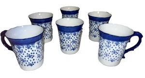 Cobalt Blue Fleur-de-Lis Ceramic Coffee Tea Mugs Cups Set of 6 - Picture 1 of 7