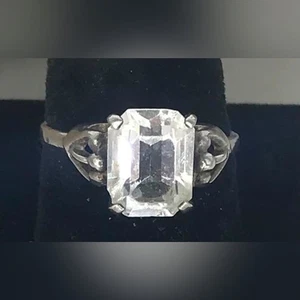 Anello Sarah Coventry Vintage Argento Sterling 925 Zaffiro Bianco Pietra Nascita - Foto 1 di 7