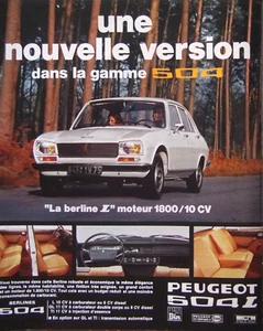 PUBLICITÉ DE PRESSE 1973 BERLINE PEUGEOT 504 L MOTEUR 1800/10 CV - Imagen 1 de 1