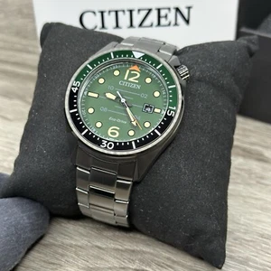 NEW✅ Citizen Eco Drive Aviator Green Dial Gunmetal Gray Steel Watch AW1717-81X - Picture 1 of 18