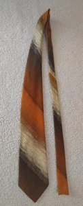 Mens Prince Consort Wide Tie w/ Built-In Tie Clip Earth Tones Diagonally Striped - Picture 1 of 4