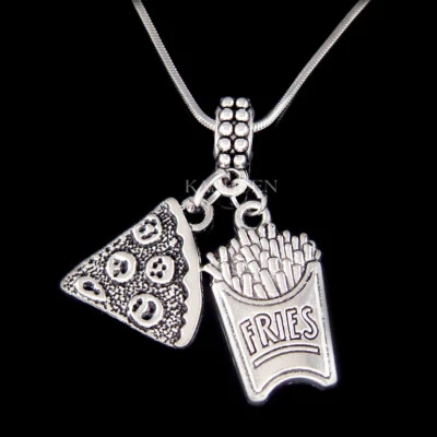 Pizza Patatine Fritte Yummy Veloce Cibo Amante Chef Cucinare Collana Ciondolo - Immagine 1 di 4