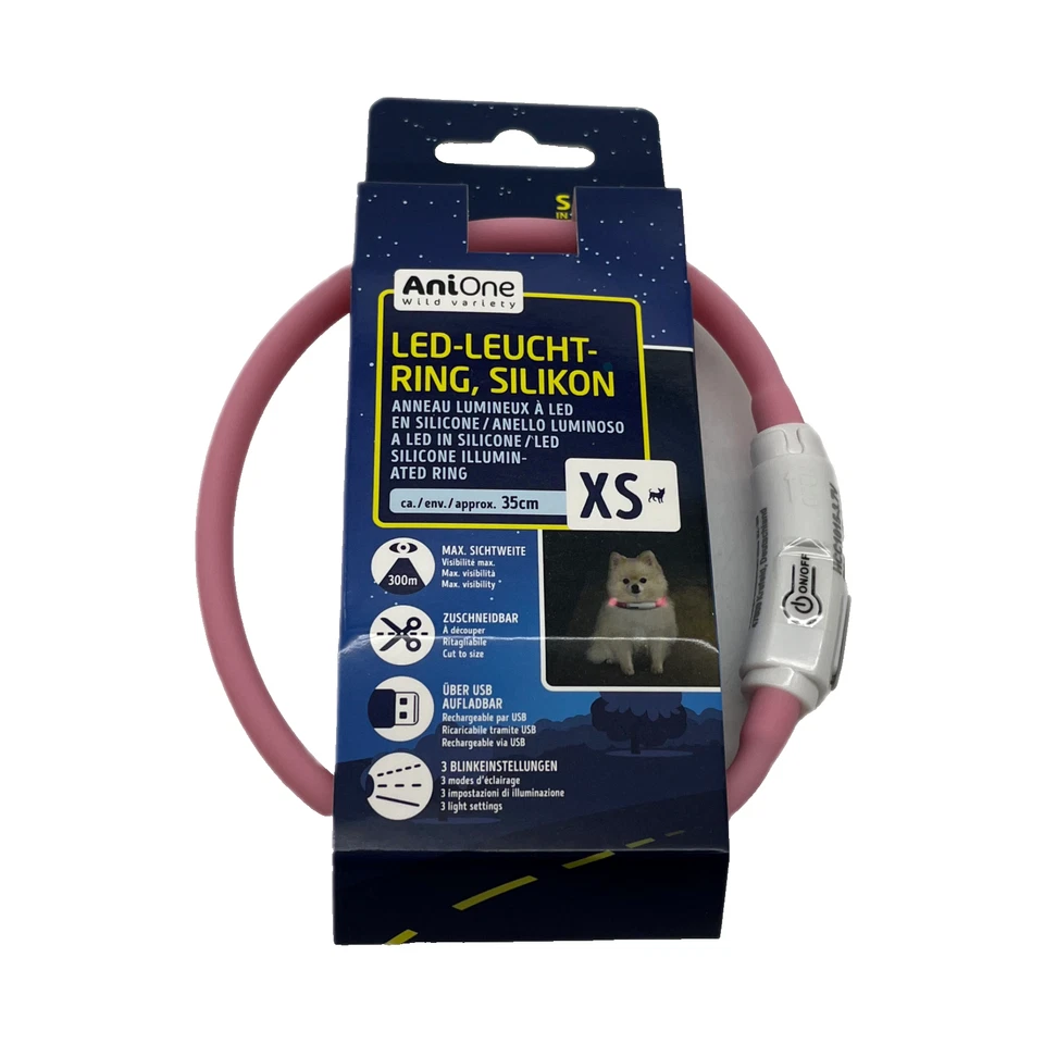 AniOne Leuchtring Silikon rosa XS LED Hundehalsband leuchtend Hund