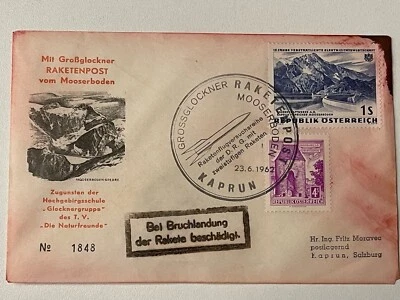 Ersttagsbrief Österreich 1962 Raketenpost , mit Bruchlandung-Stempel Selten (47) - Bild 1 von 4